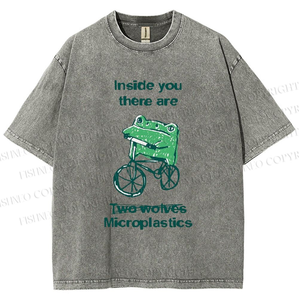 Unisex Bicycle Frog Printed Washed Tee