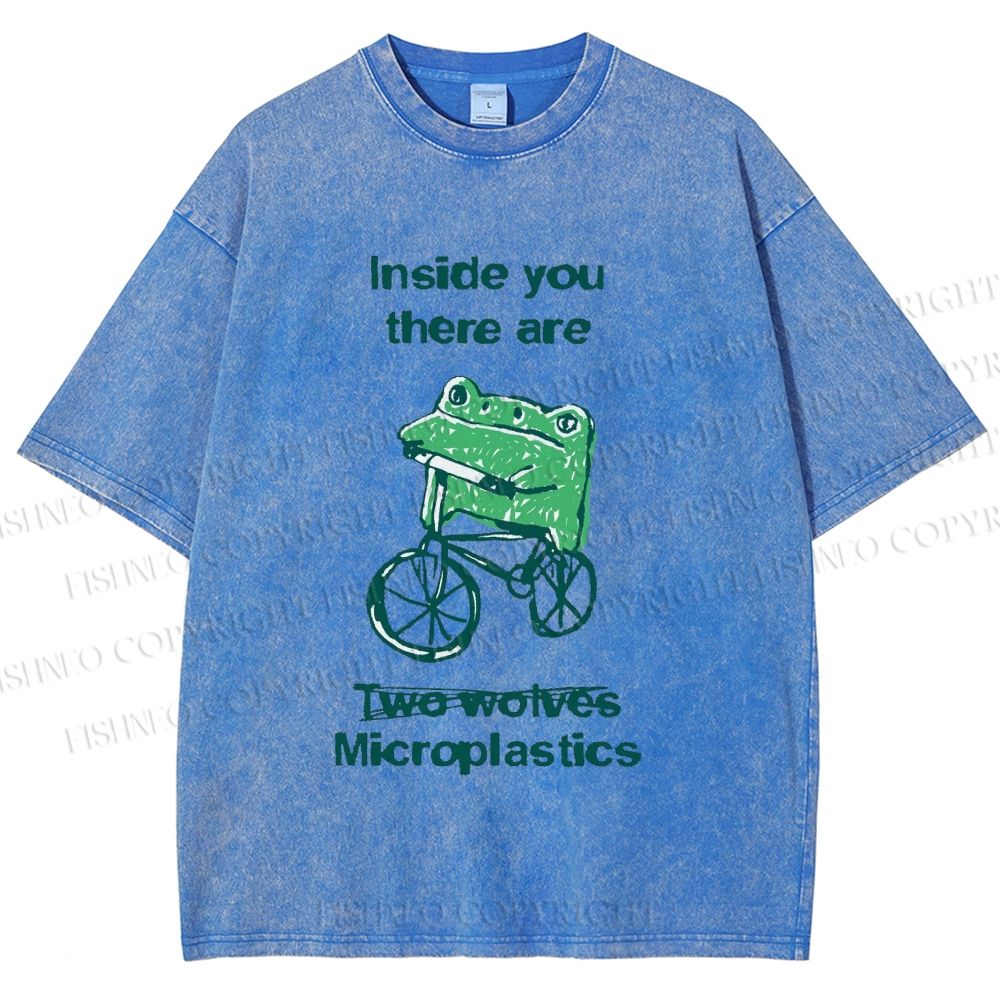 Unisex Bicycle Frog Printed Washed Tee