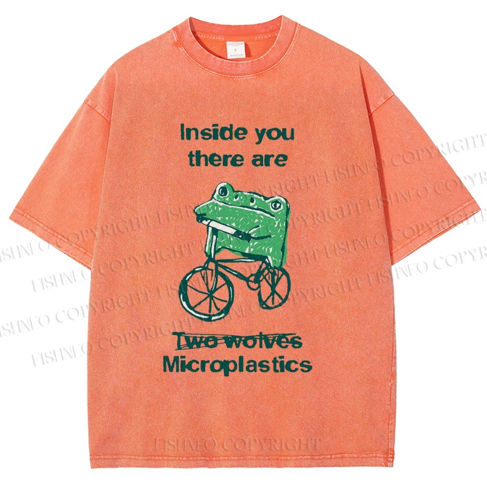 Unisex Bicycle Frog Printed Washed Tee
