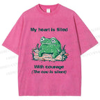 Unisex My Heart Is Filled With Courage Frog Printed Washed Tee
