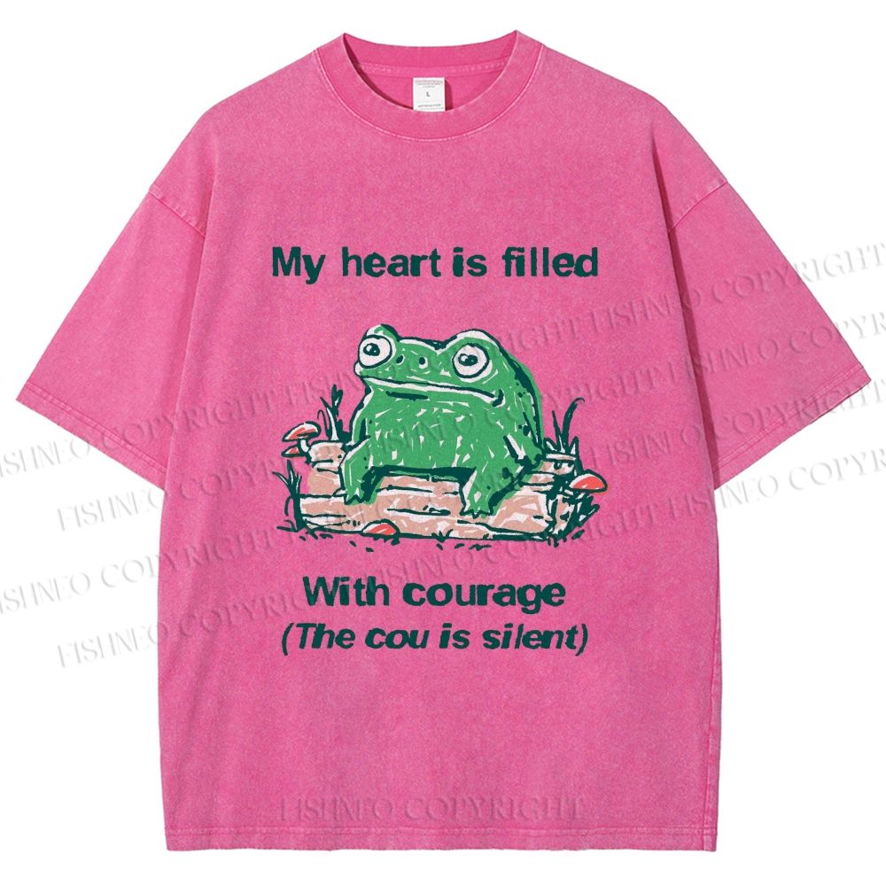 Unisex My Heart Is Filled With Courage Frog Printed Washed Tee