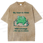 Unisex My Heart Is Filled With Courage Frog Printed Washed Tee