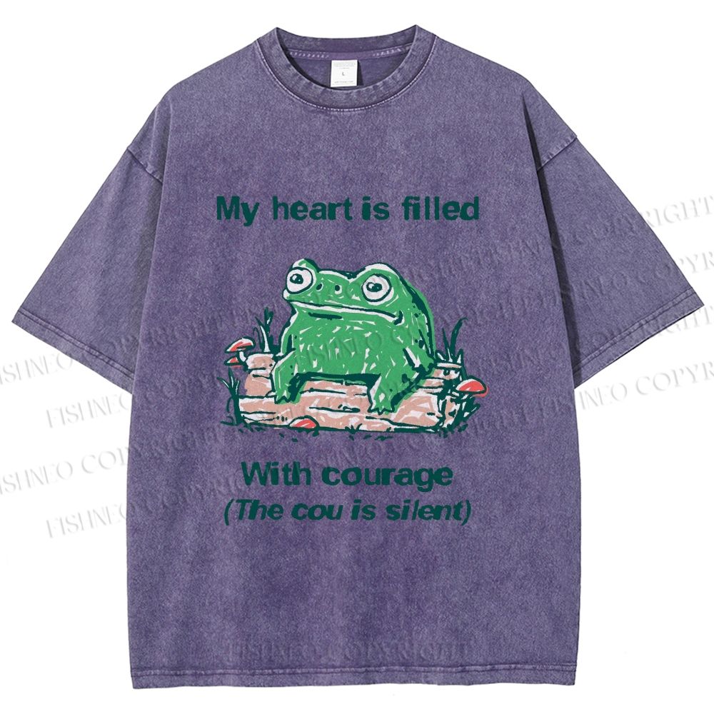 Unisex My Heart Is Filled With Courage Frog Printed Washed Tee