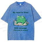 Unisex My Heart Is Filled With Courage Frog Printed Washed Tee