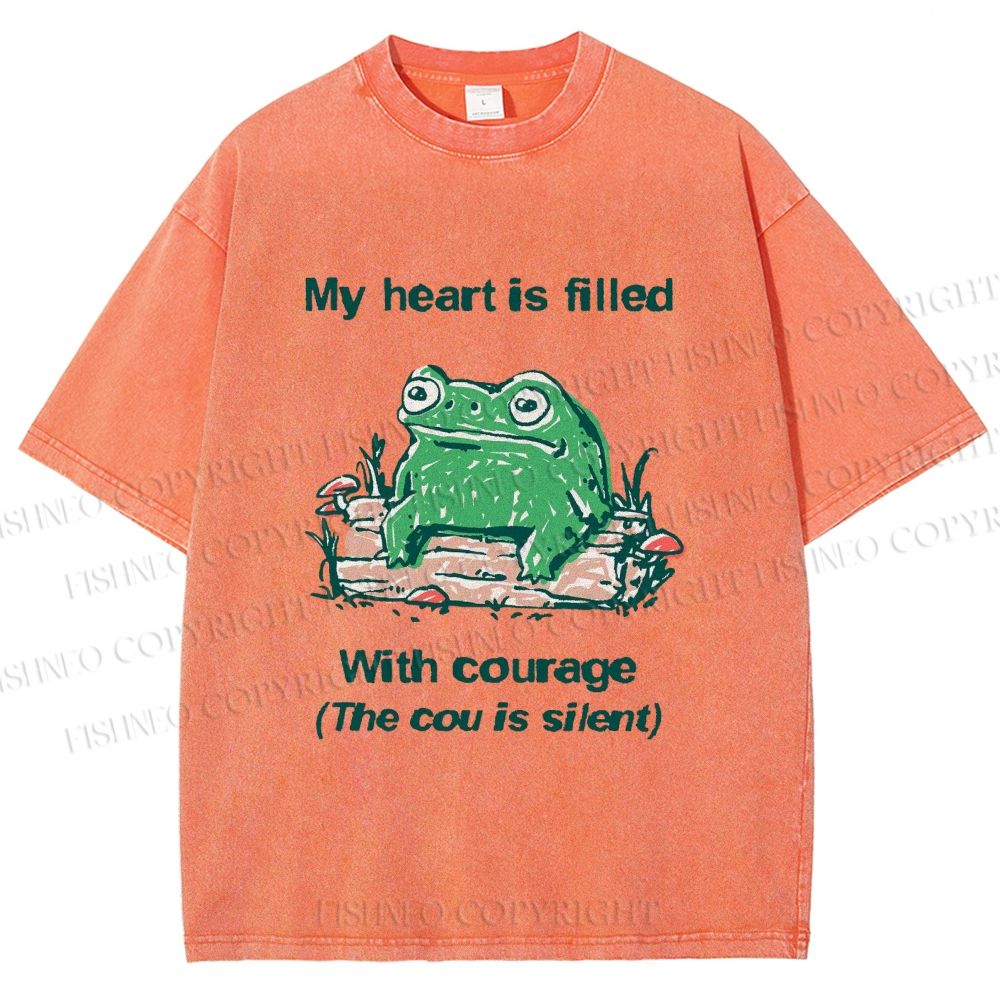 Unisex My Heart Is Filled With Courage Frog Printed Washed Tee