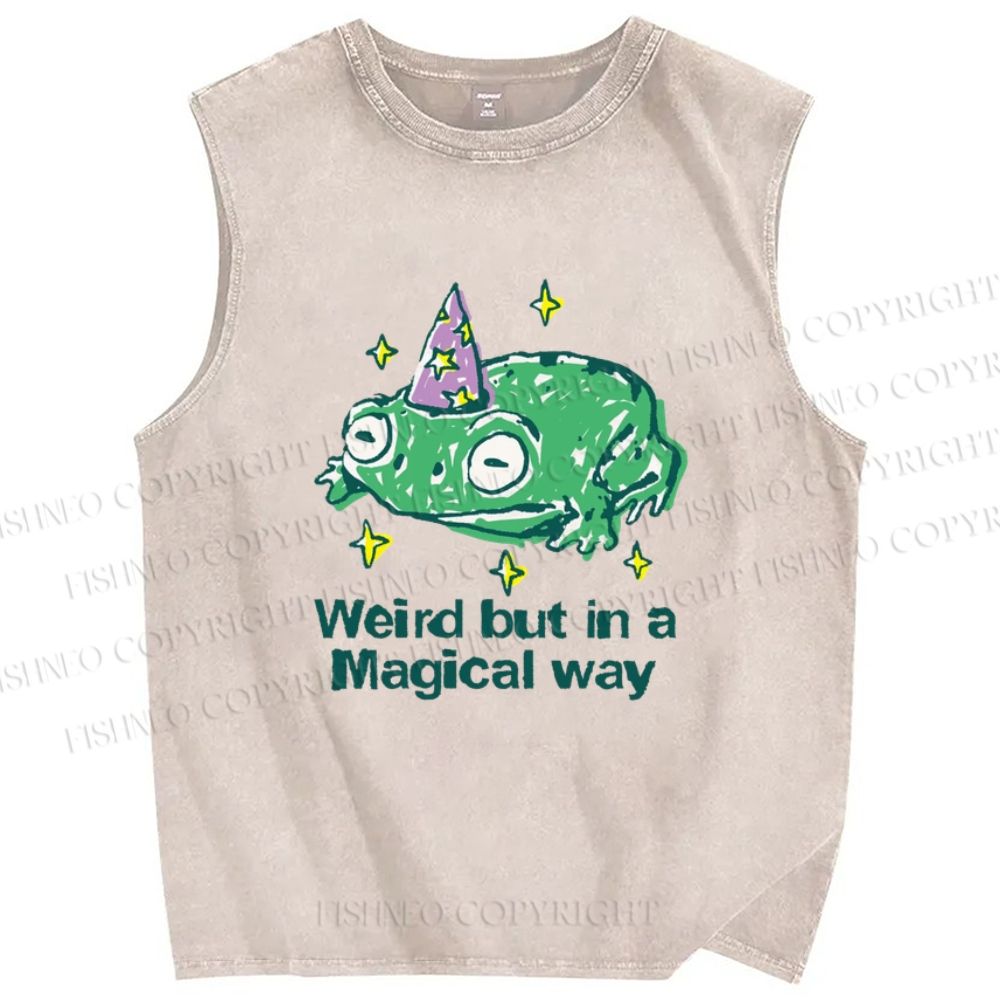 Unisex Weird But In A Magical Way Frog Printed Washed Tank Top