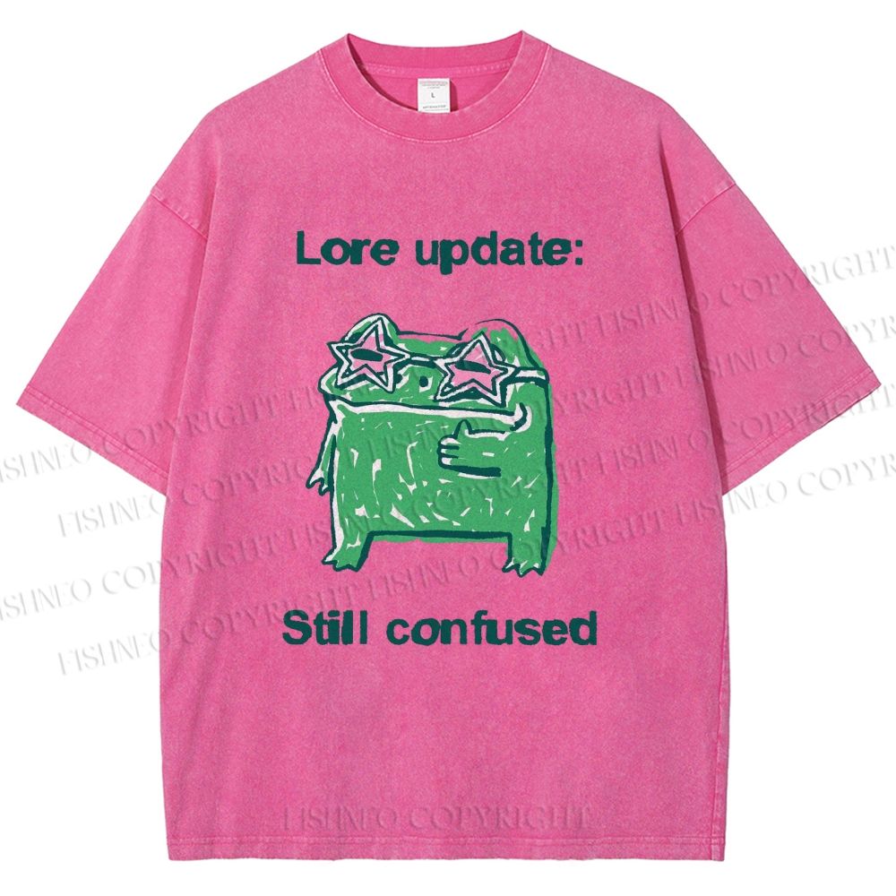 Unisex Lore Update Still Confused Frog Printed Washed Tee