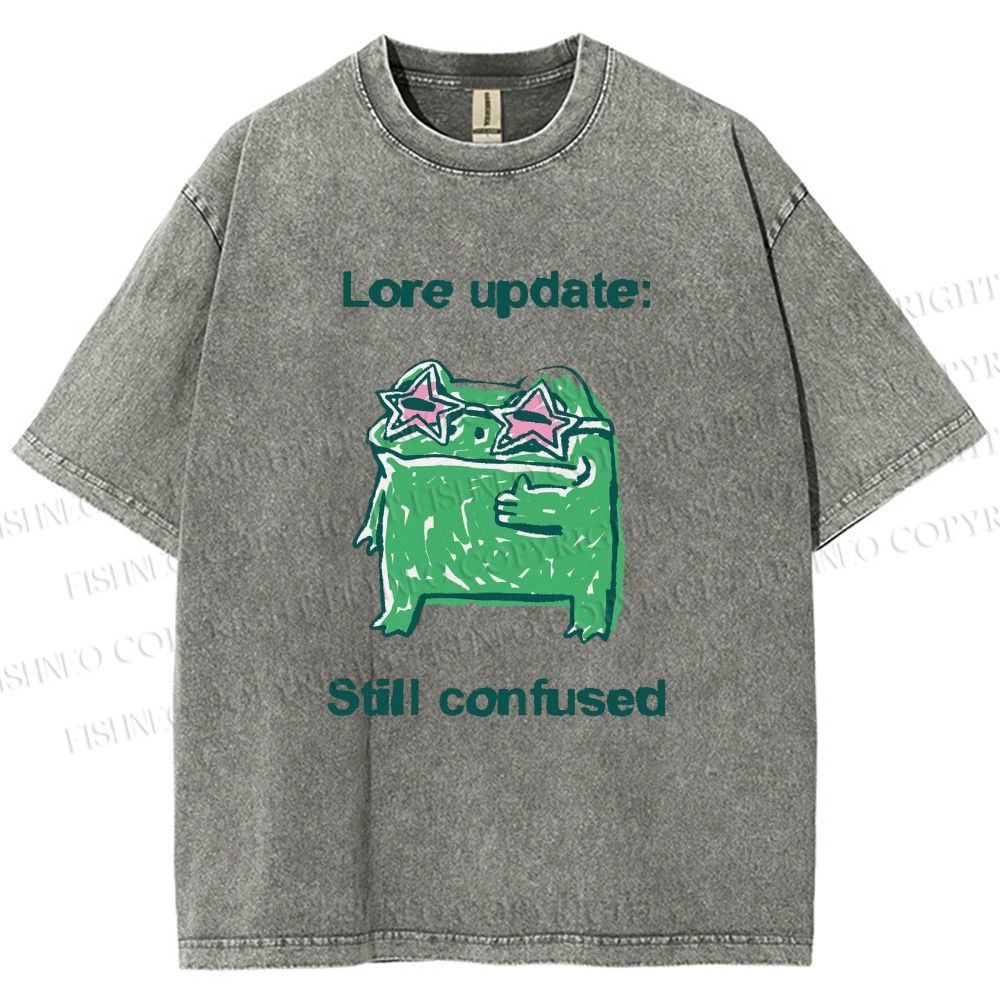 Unisex Lore Update Still Confused Frog Printed Washed Tee
