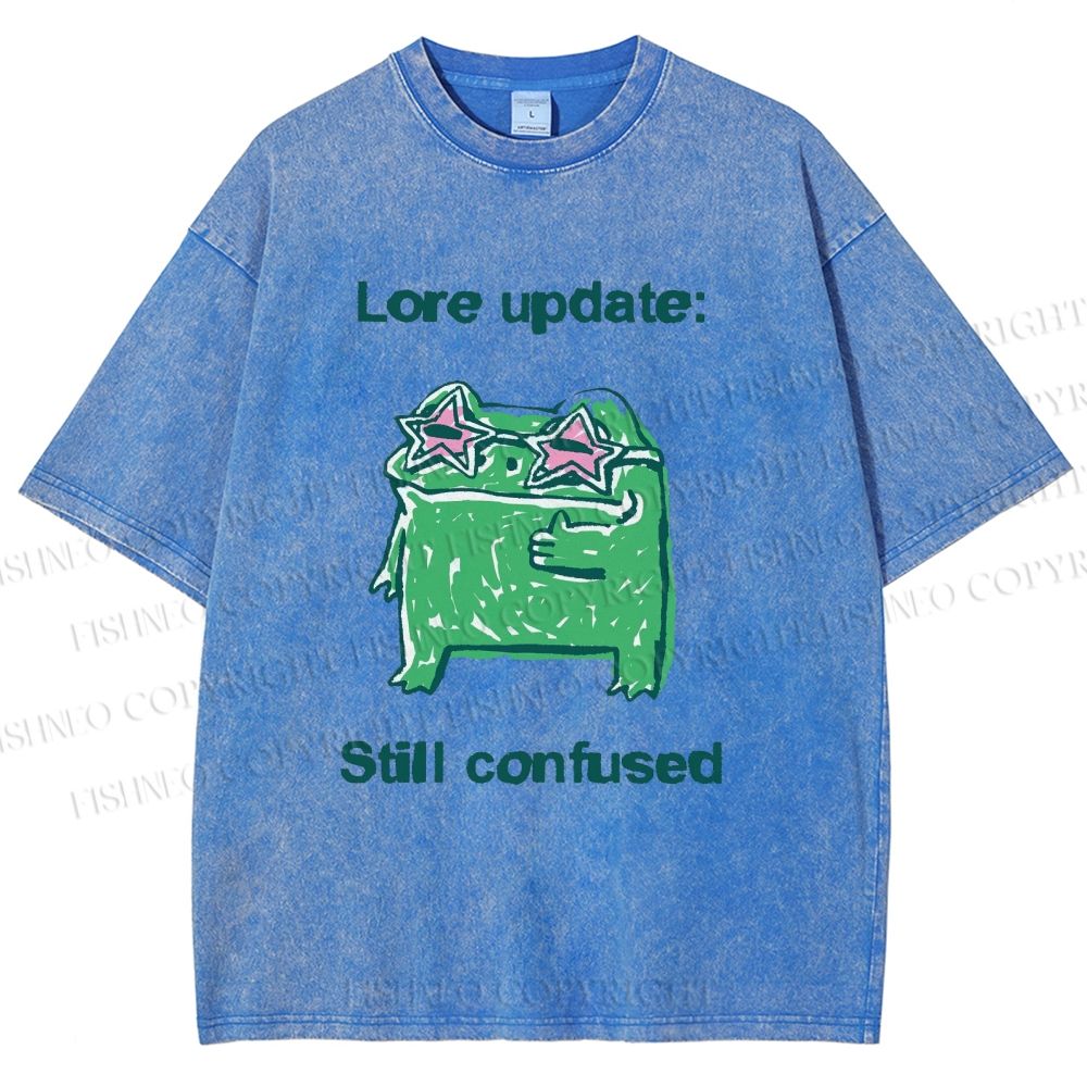 Unisex Lore Update Still Confused Frog Printed Washed Tee