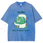 Unisex Awake But At What Cost Frog Printed Washed Tee