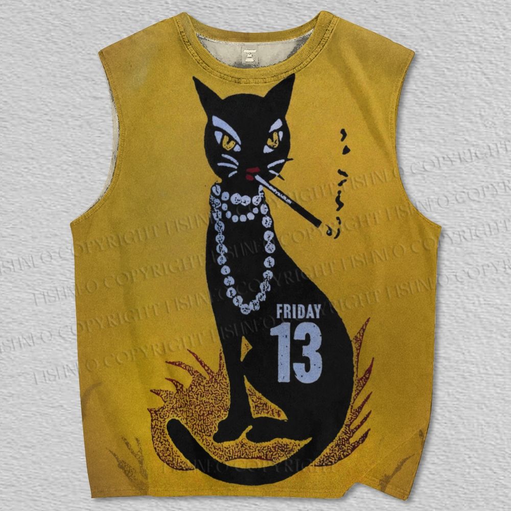 Unisex Friday 13 Rebel Cat Printed Tank Top