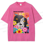 Unisex Yayoi Kusama Polka Dot Dog Printed Washed Tee