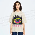 Unisex Yayoi Kusama Artistic Colored Eyes Printed Washed Tee