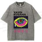 Unisex Yayoi Kusama Artistic Colored Eyes Printed Washed Tee