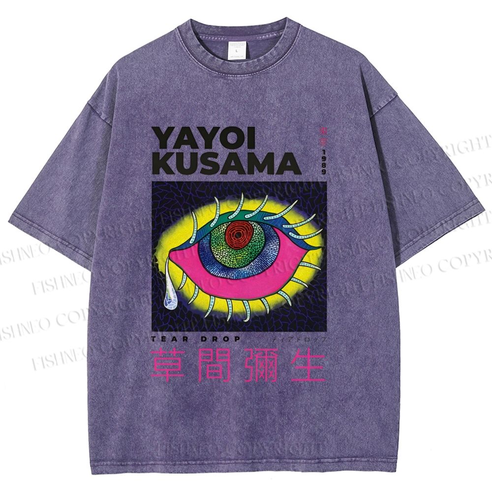Unisex Yayoi Kusama Artistic Colored Eyes Printed Washed Tee