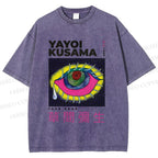 Unisex Yayoi Kusama Artistic Colored Eyes Printed Washed Tee