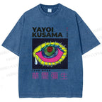 Unisex Yayoi Kusama Artistic Colored Eyes Printed Washed Tee