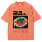 Unisex Yayoi Kusama Artistic Colored Eyes Printed Washed Tee