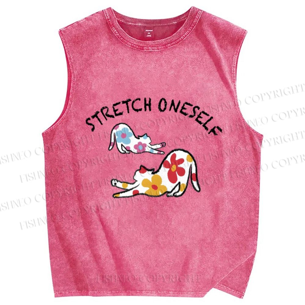 Unisex Stretch Oneself Flower Cat Printed Washed Tank Top