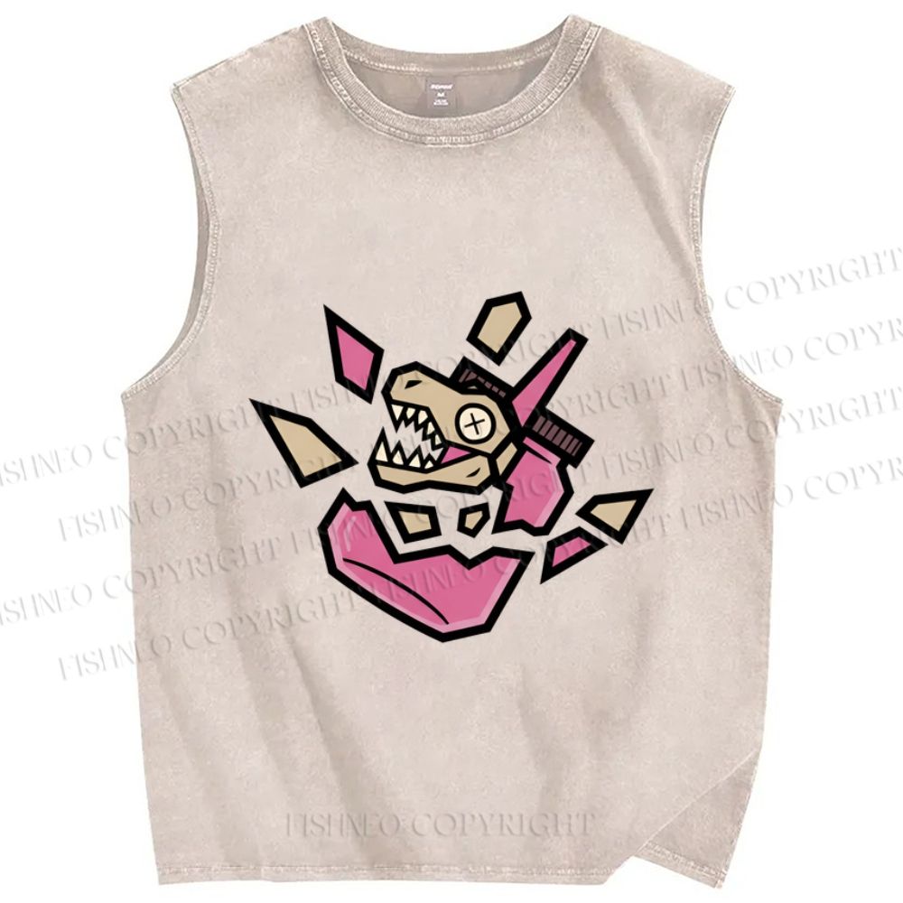 Unisex Dinosaur in Jar Printed Washed Tank Top