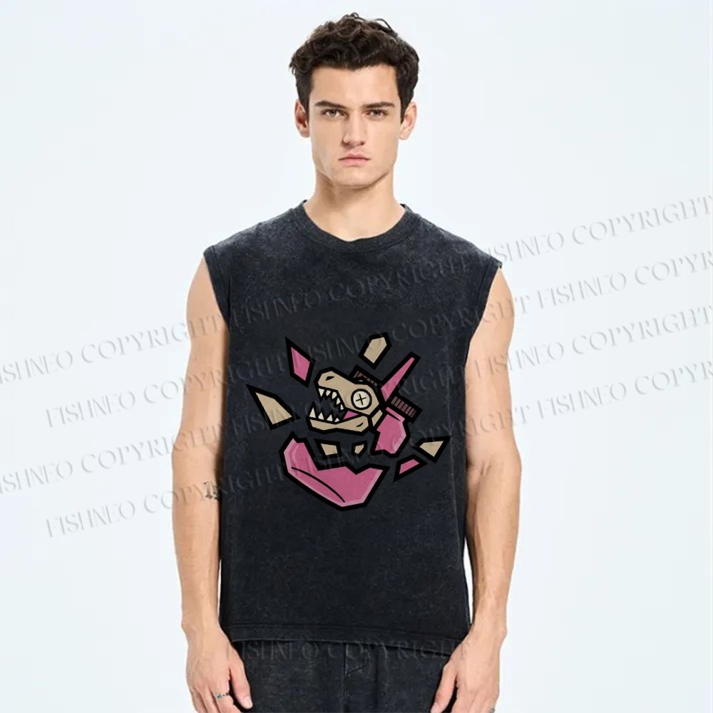 Unisex Dinosaur in Jar Printed Washed Tank Top