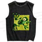 Unisex Silly Frog Printed Washed Tank Top
