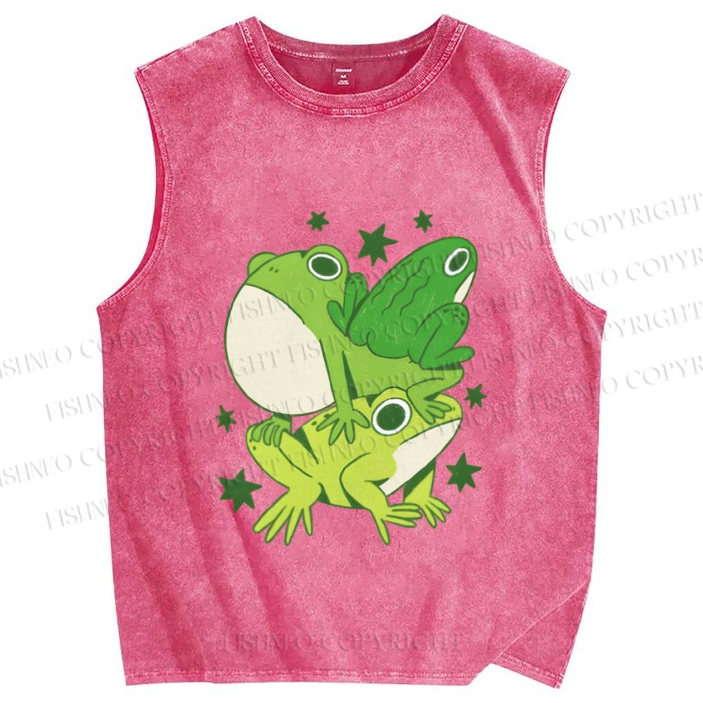 Unisex Frogs Jenga Printed Washed Tank Top