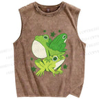 Unisex Frogs Jenga Printed Washed Tank Top