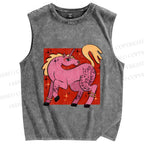 Unisex Pink Unicorn Printed Washed Tank Top