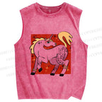 Unisex Pink Unicorn Printed Washed Tank Top