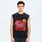 Unisex Pink Unicorn Printed Washed Tank Top
