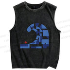 Unisex Geometric Block Waves Printed Washed Tank Top