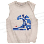 Unisex Geometric Block Waves Printed Washed Tank Top