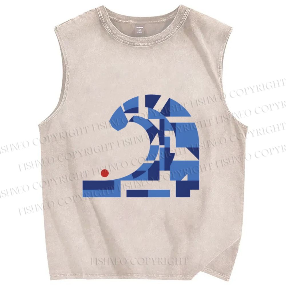 Unisex Geometric Block Waves Printed Washed Tank Top