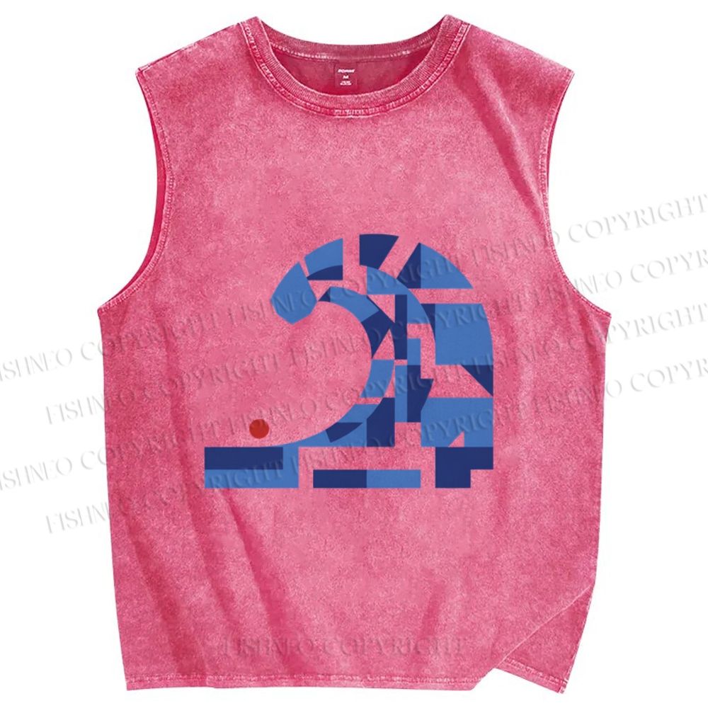 Unisex Geometric Block Waves Printed Washed Tank Top