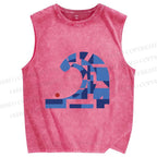 Unisex Geometric Block Waves Printed Washed Tank Top