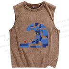 Unisex Geometric Block Waves Printed Washed Tank Top