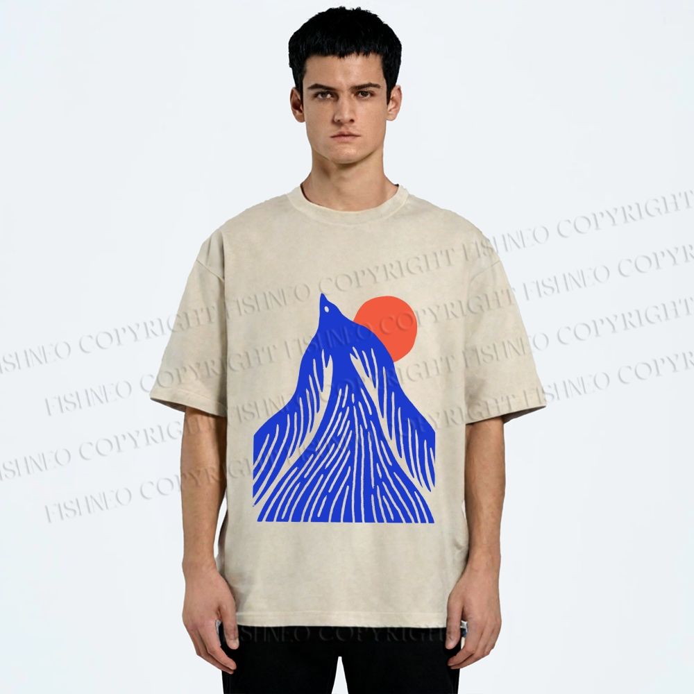 Unisex Bird Wave Printed Washed Tee