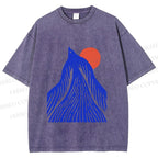 Unisex Bird Wave Printed Washed Tee