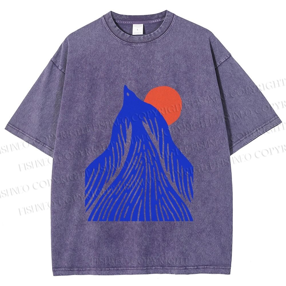 Unisex Bird Wave Printed Washed Tee