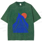 Unisex Bird Wave Printed Washed Tee