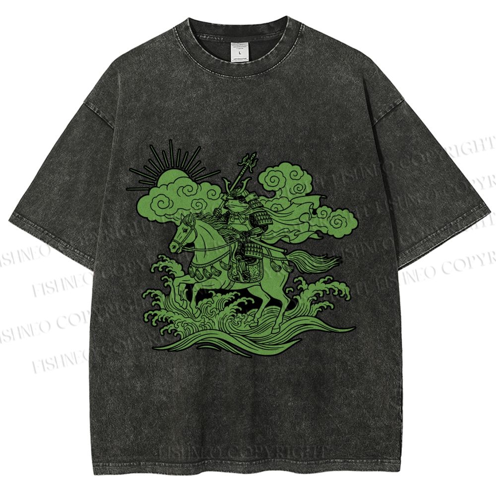 Unisex Japanese Ukiyo-e Frog Printed Washed Tee