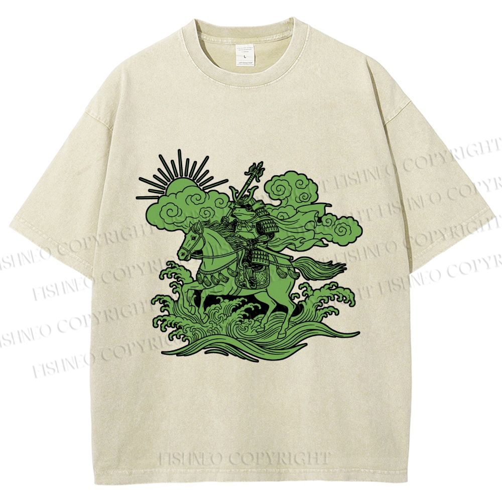 Unisex Japanese Ukiyo-e Frog Printed Washed Tee