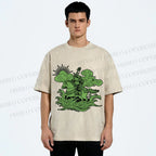 Unisex Japanese Ukiyo-e Frog Printed Washed Tee