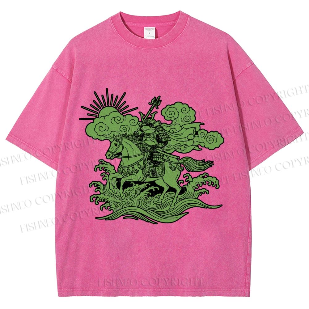 Unisex Japanese Ukiyo-e Frog Printed Washed Tee