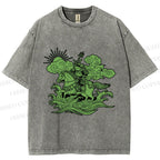 Unisex Japanese Ukiyo-e Frog Printed Washed Tee