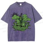 Unisex Japanese Ukiyo-e Frog Printed Washed Tee