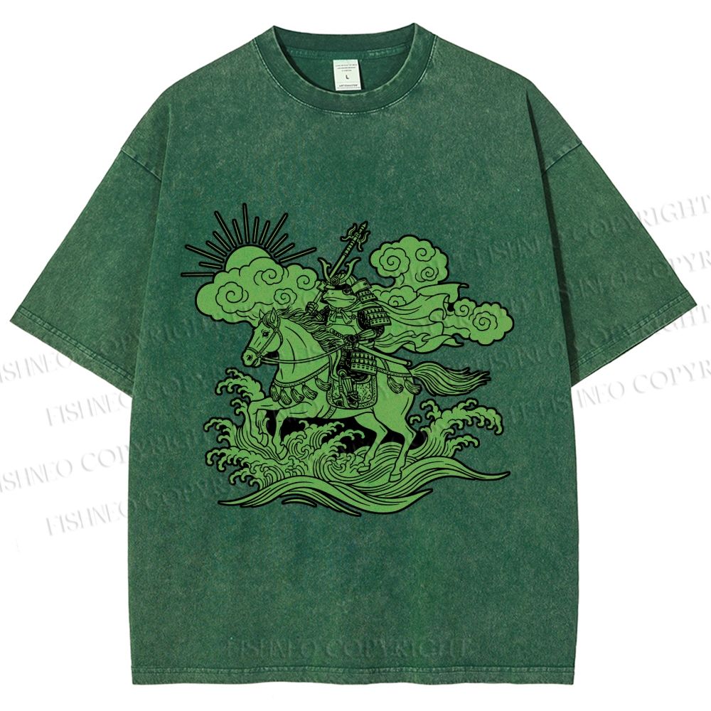 Unisex Japanese Ukiyo-e Frog Printed Washed Tee