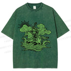 Unisex Japanese Ukiyo-e Frog Printed Washed Tee
