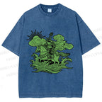 Unisex Japanese Ukiyo-e Frog Printed Washed Tee